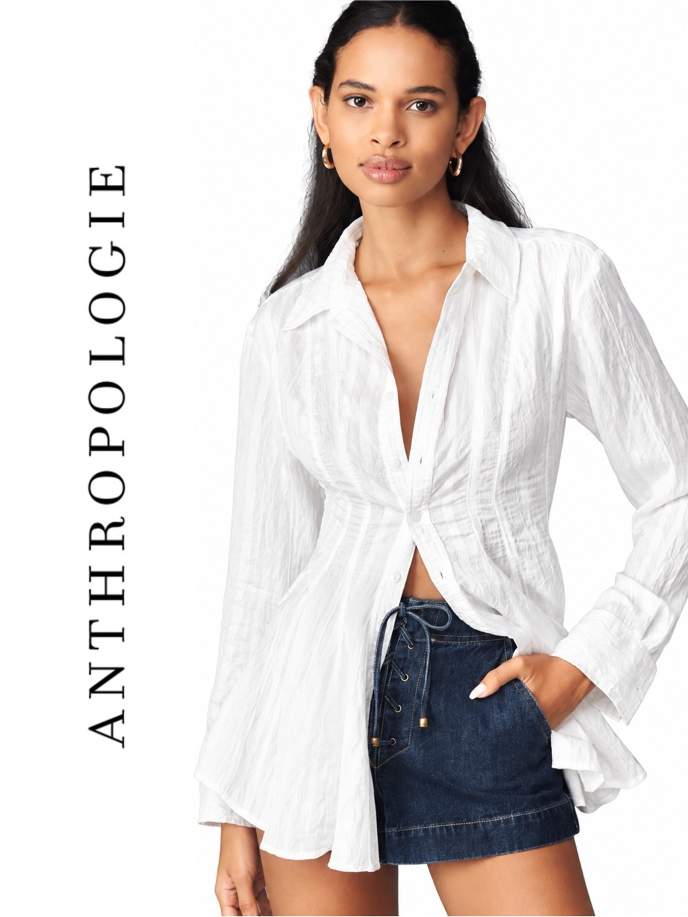 Anthropologie Waisted Buttondown Tunic